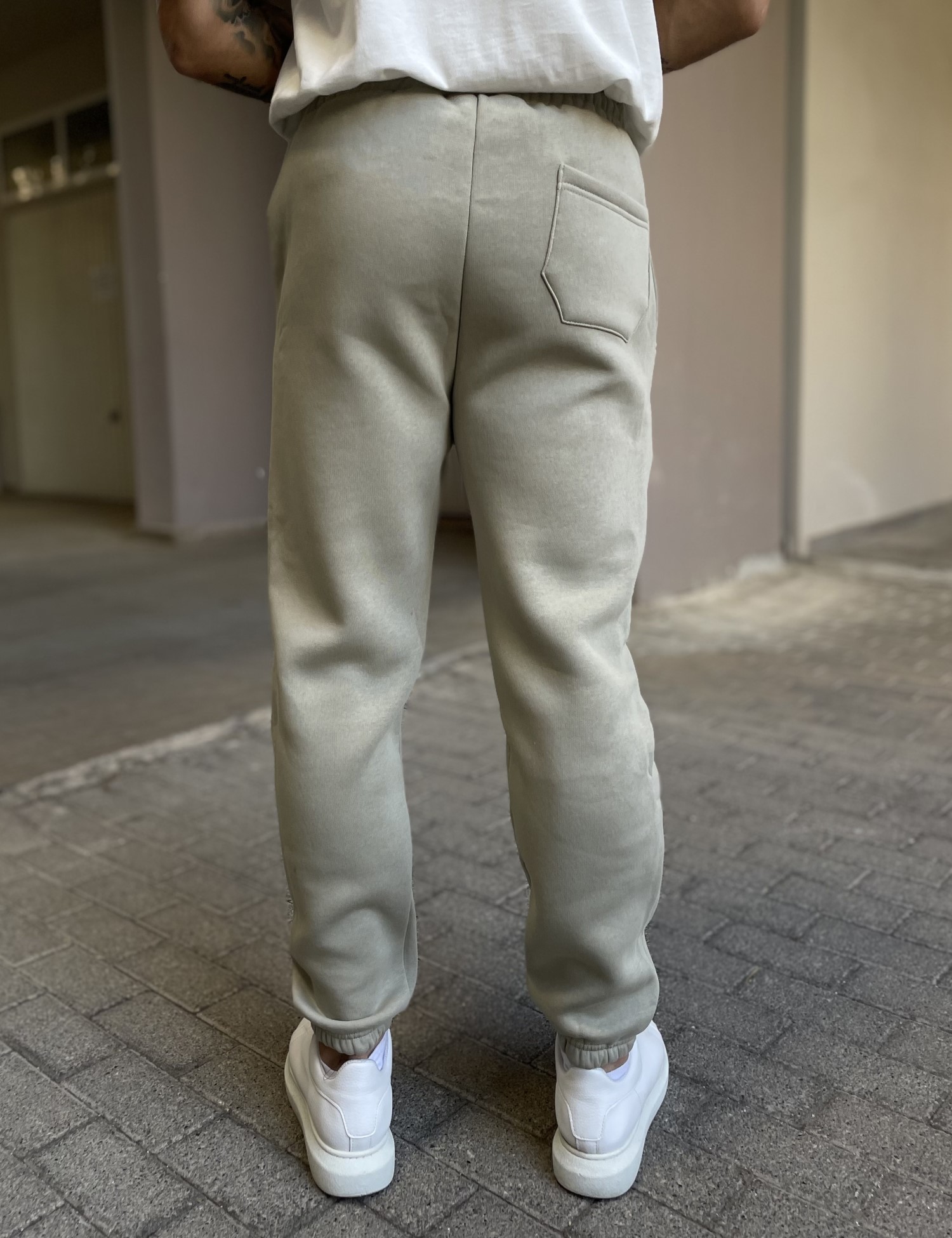 Ανδρικό λαδί ανοιχτό παντελόνι φόρμας με λάστιχο ES26001L φωτογραφία